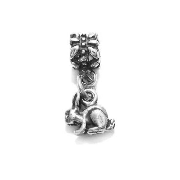 RABBIT EURO BEAD CHARM IN 3D STERLING SILVER. - Picture 1 of 2